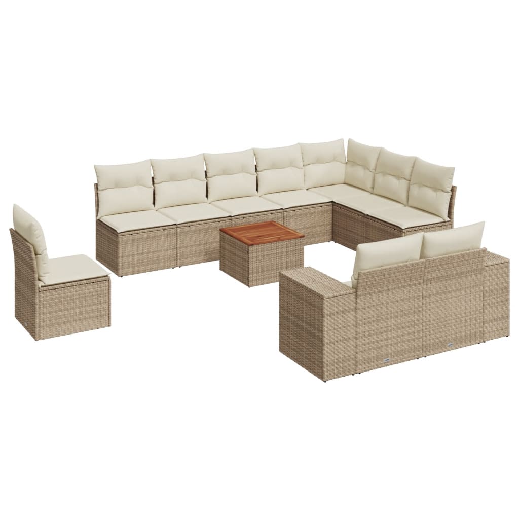 11-delige Tuinset met kussens poly rattan beige