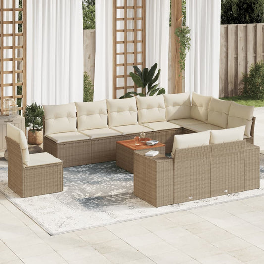 11-delige Tuinset met kussens poly rattan beige