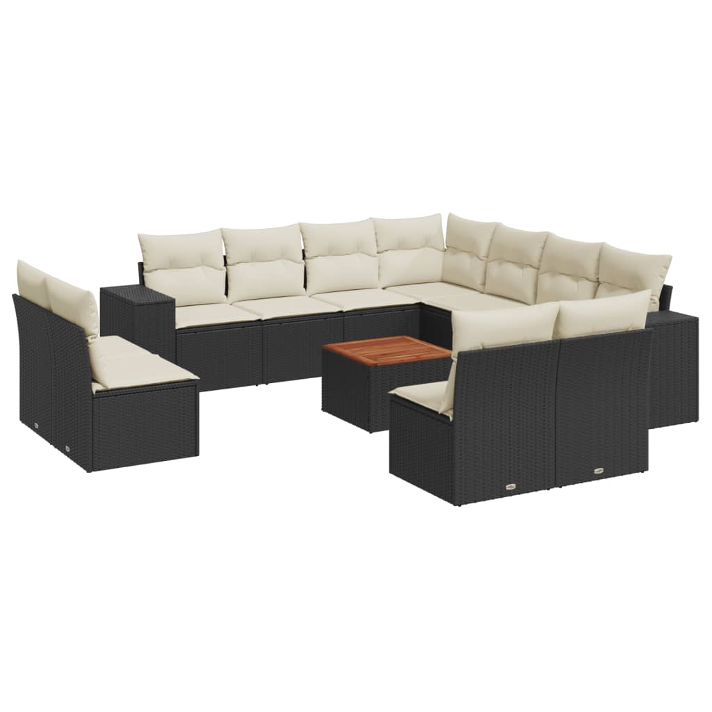 12-delige Loungeset met kussens poly rattan zwart