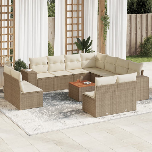 12-delige Loungeset met kussens poly rattan beige