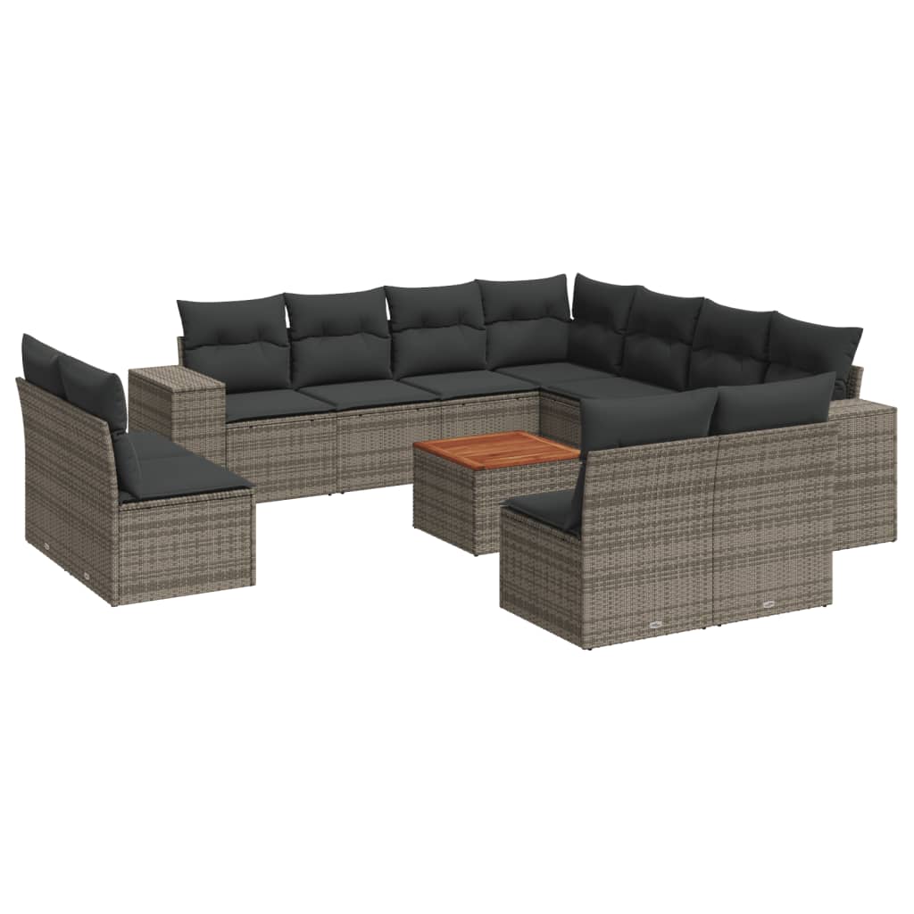 12-delige Loungeset met kussens poly rattan grijs