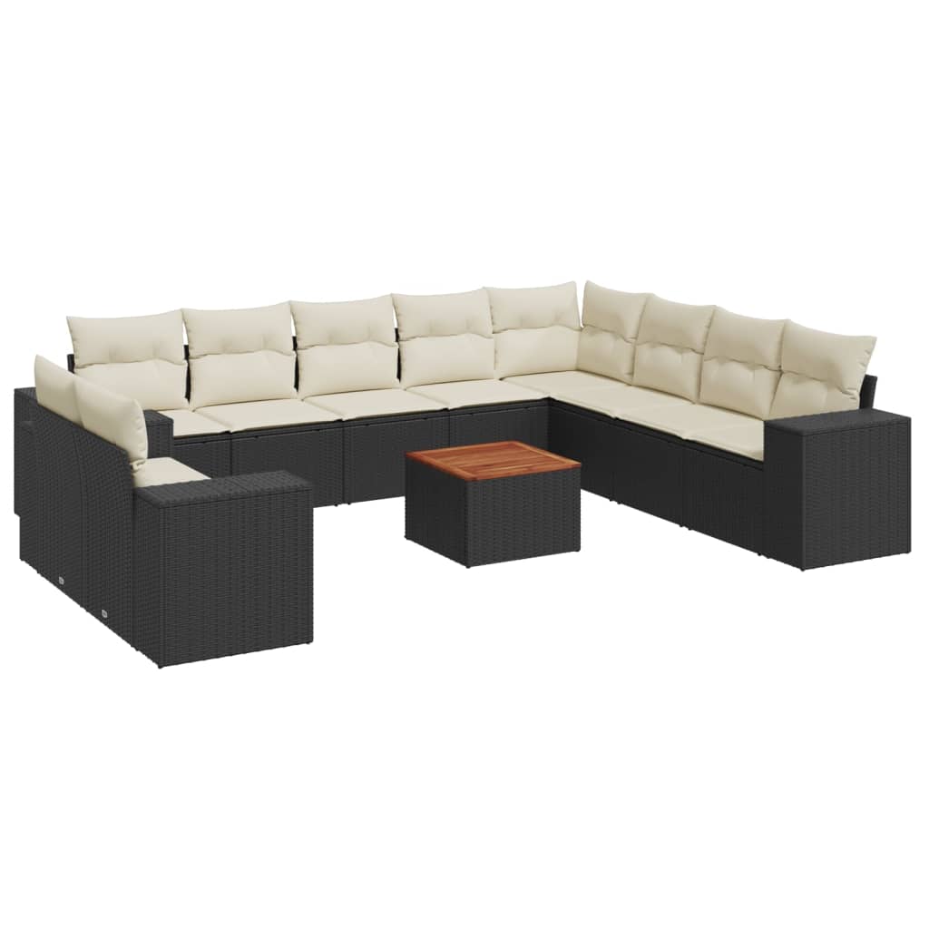 11-delige Loungeset met kussens poly rattan zwart