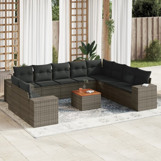 11-delige Loungeset met kussens poly rattan grijs