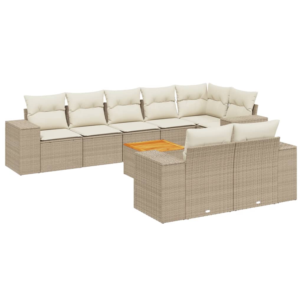 9-delige Loungeset met kussens poly rattan beige