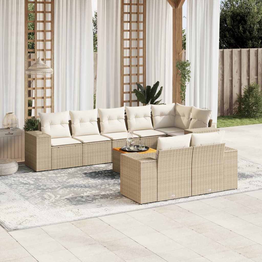 9-delige Loungeset met kussens poly rattan beige