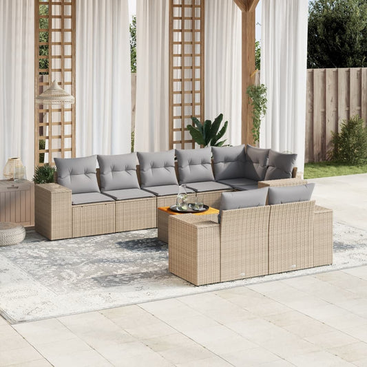 9-delige Loungeset met kussens poly rattan beige