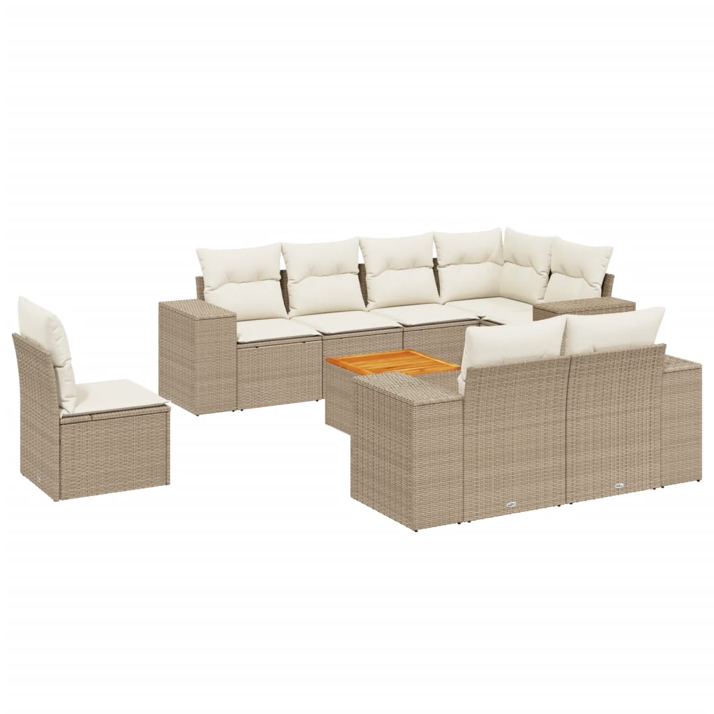 9-delige Loungeset met kussens poly rattan beige