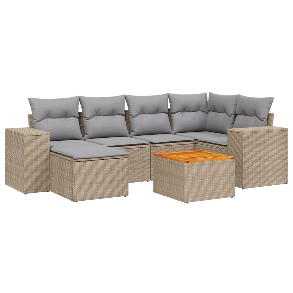 7-delige Loungeset met kussens poly rattan beige