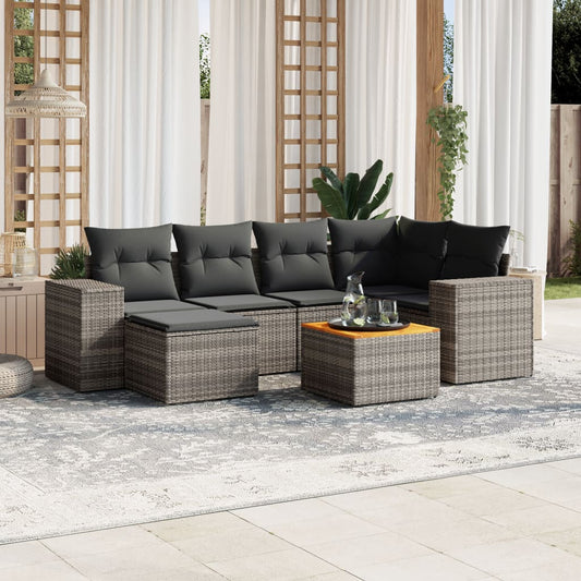 7-delige Loungeset met kussens poly rattan grijs Tuinsets | Creëer jouw Trendy Thuis | Gratis bezorgd & Retour | Trendy.nl