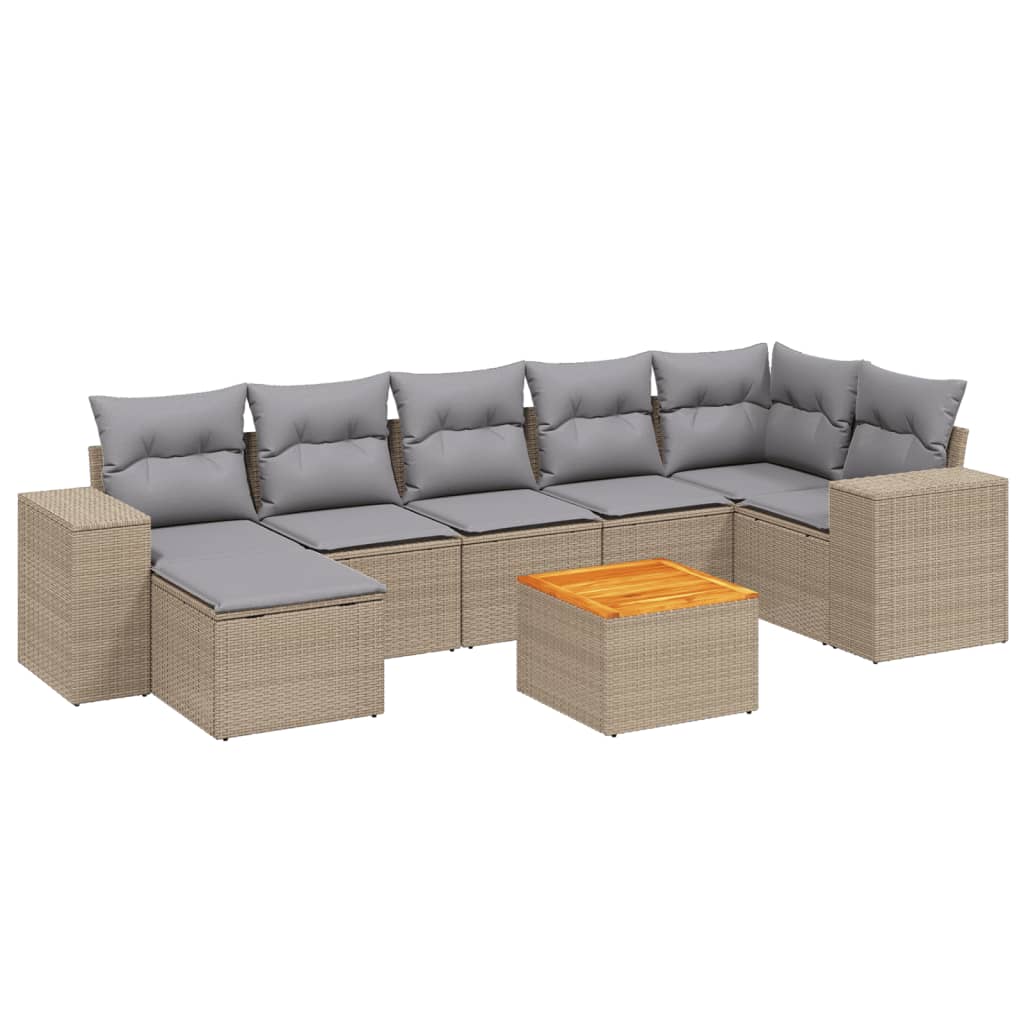 8-delige Loungeset met kussens poly rattan beige