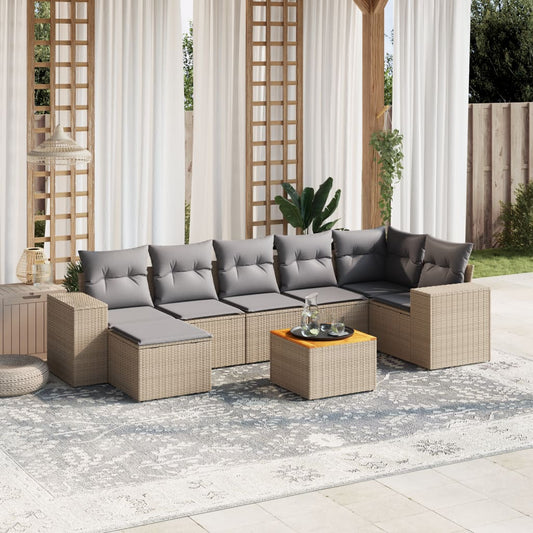 8-delige Loungeset met kussens poly rattan beige