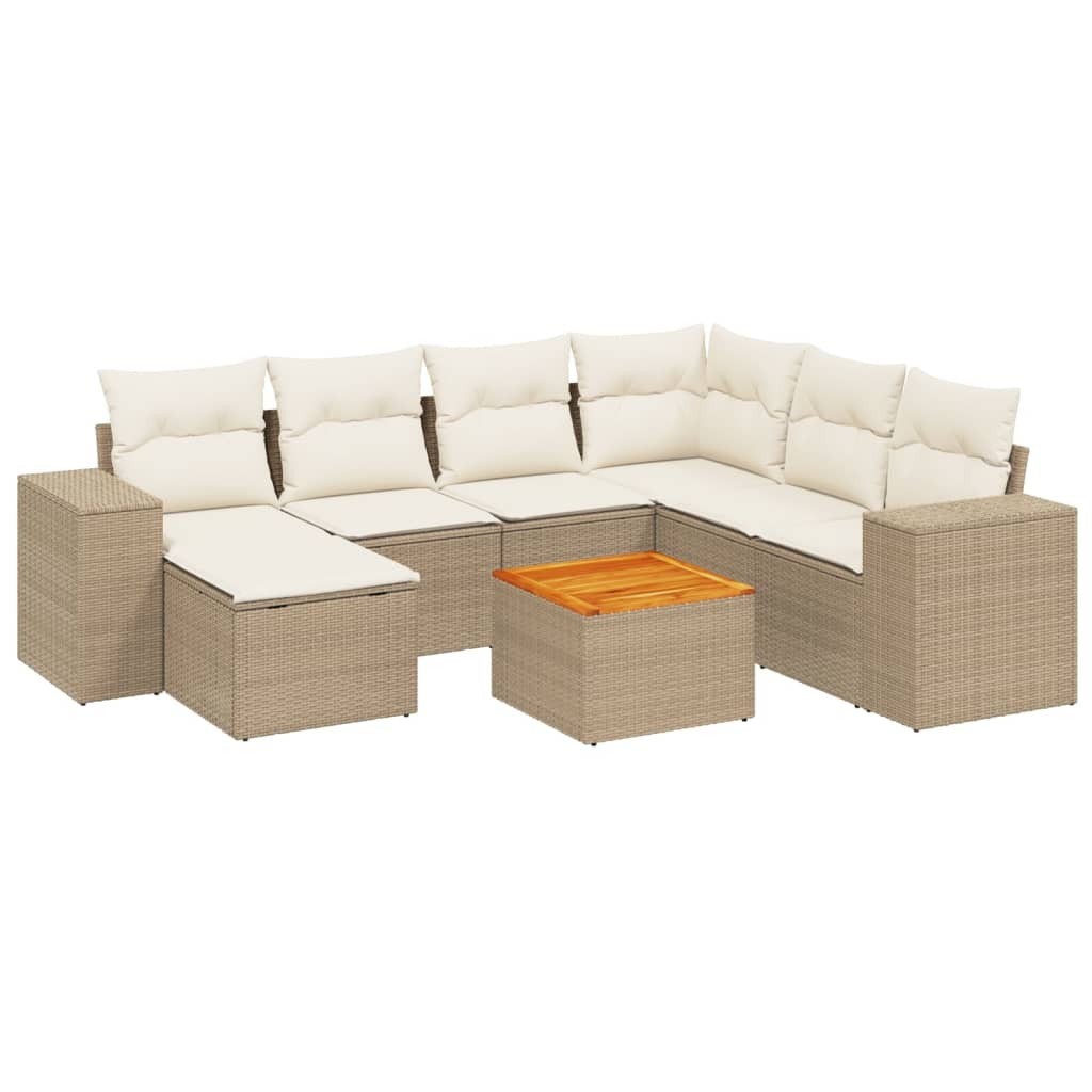 8-delige Loungeset met kussens poly rattan beige