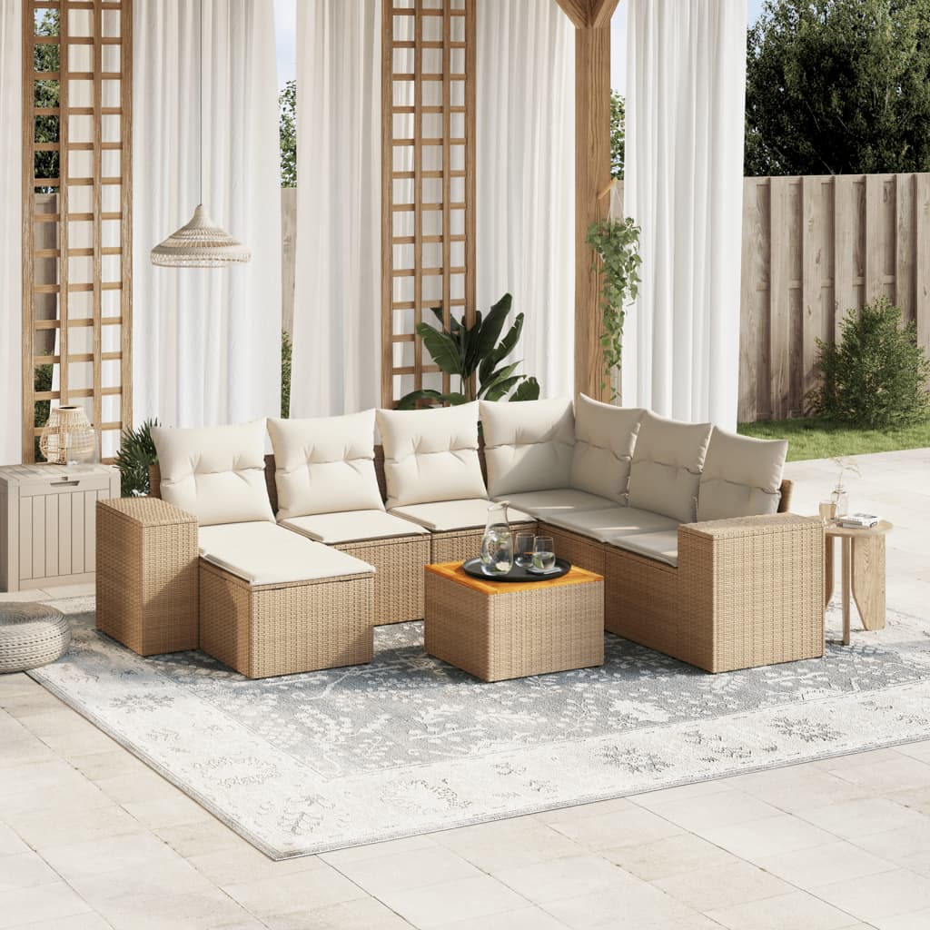 8-delige Loungeset met kussens poly rattan beige