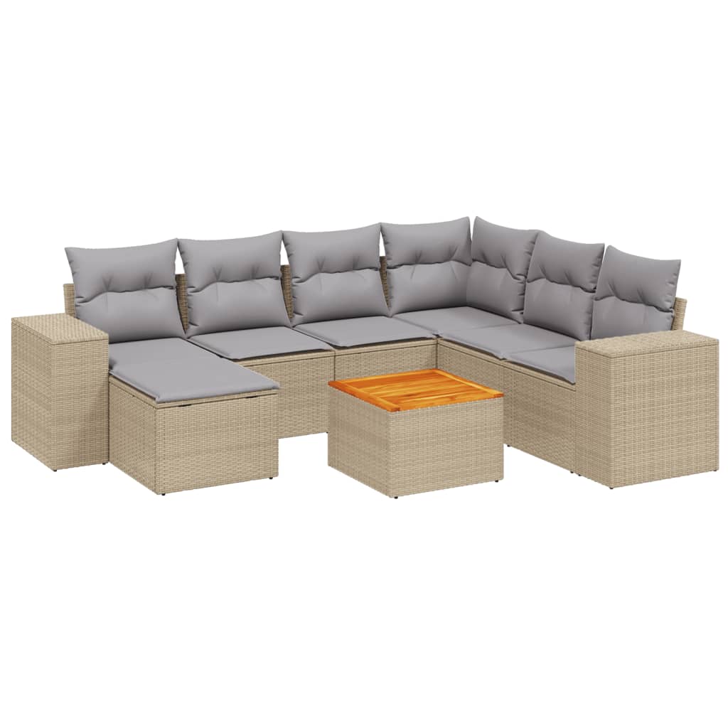 8-delige Loungeset met kussens poly rattan beige