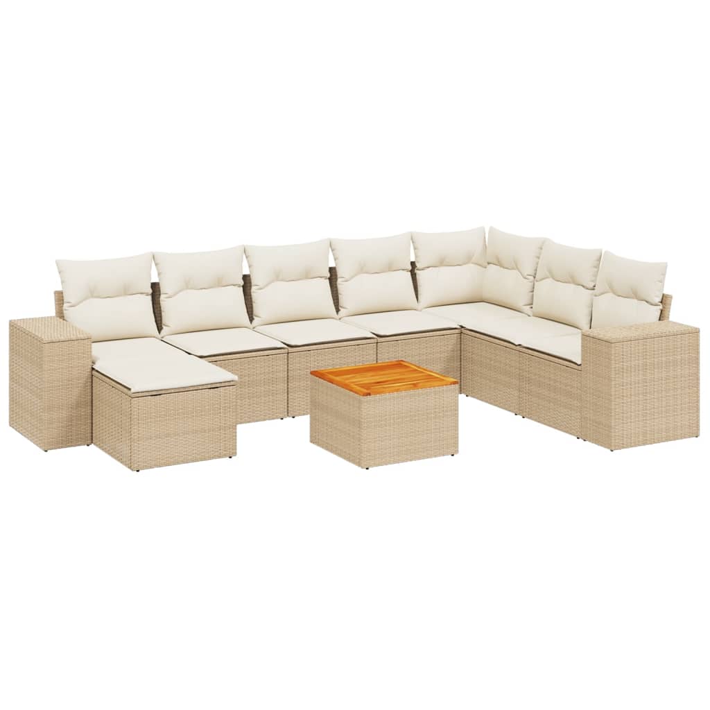 9-delige Loungeset met kussens poly rattan beige