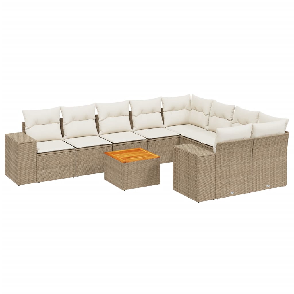 10-delige Loungeset met kussens poly rattan beige