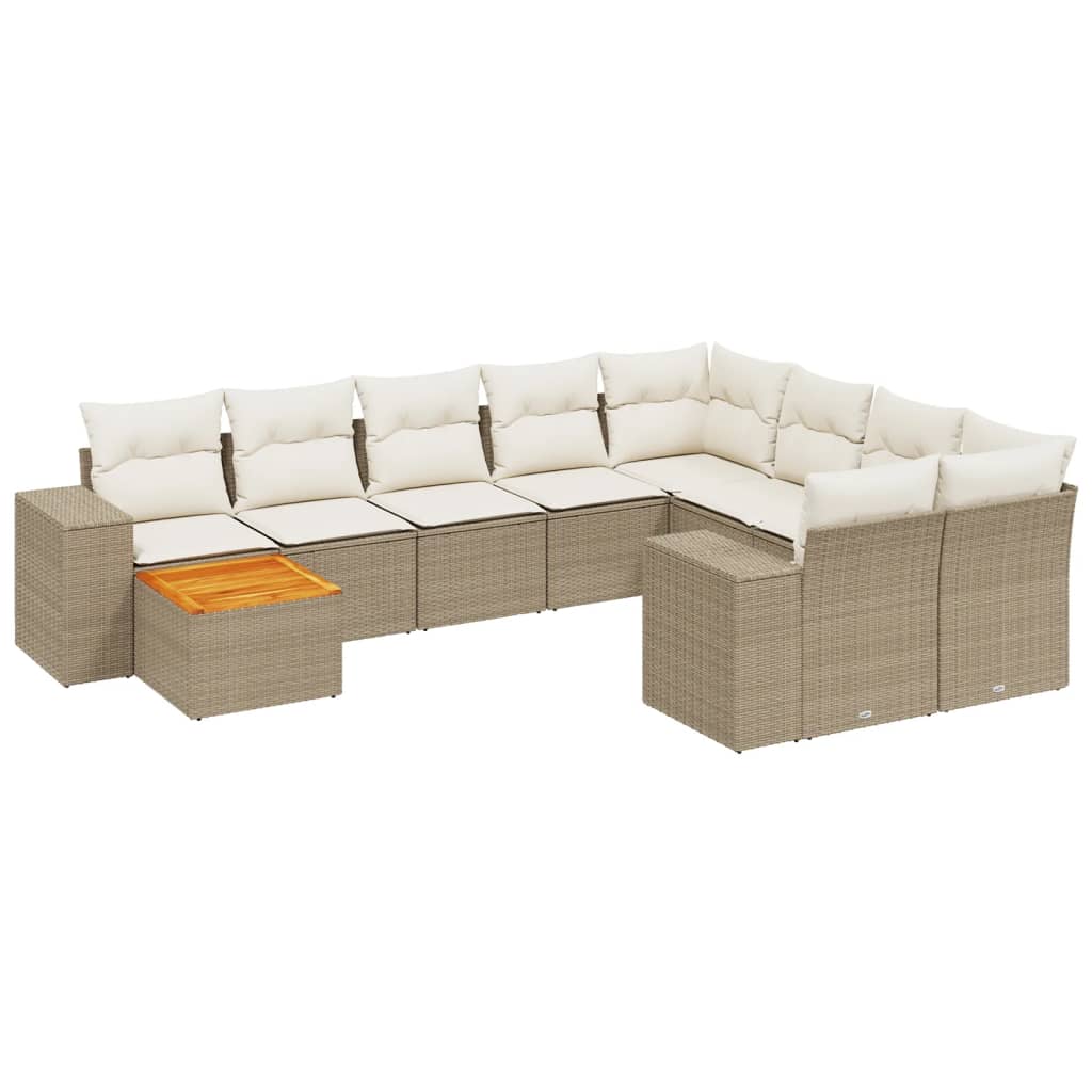 10-delige Loungeset met kussens poly rattan beige