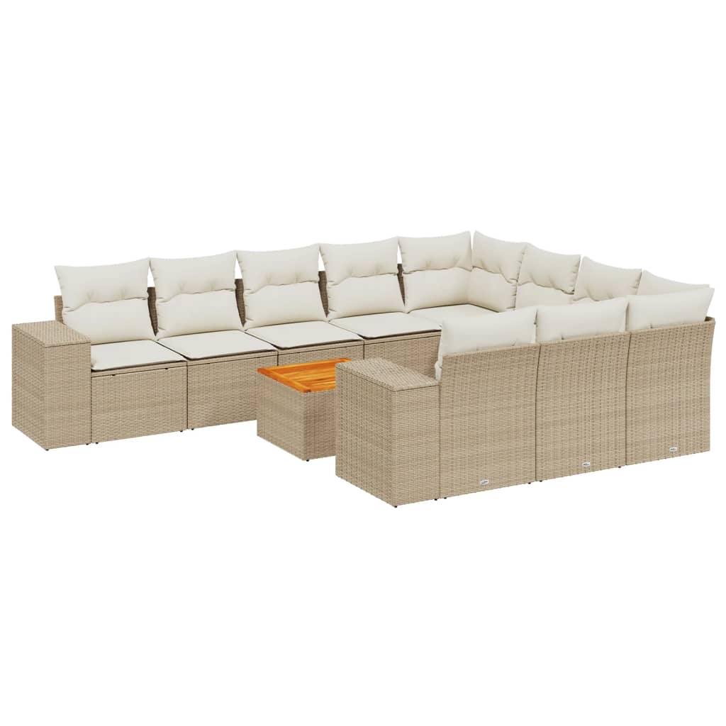 11-delige Tuinset met kussens poly rattan beige