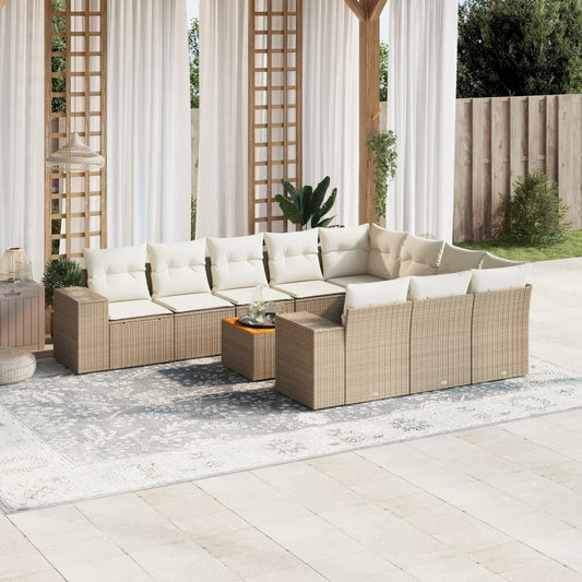 11-delige Tuinset met kussens poly rattan beige