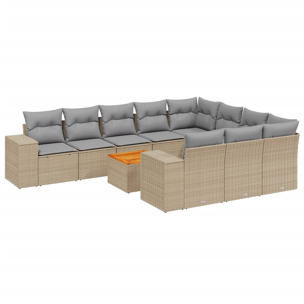 11-delige Tuinset met kussens poly rattan beige