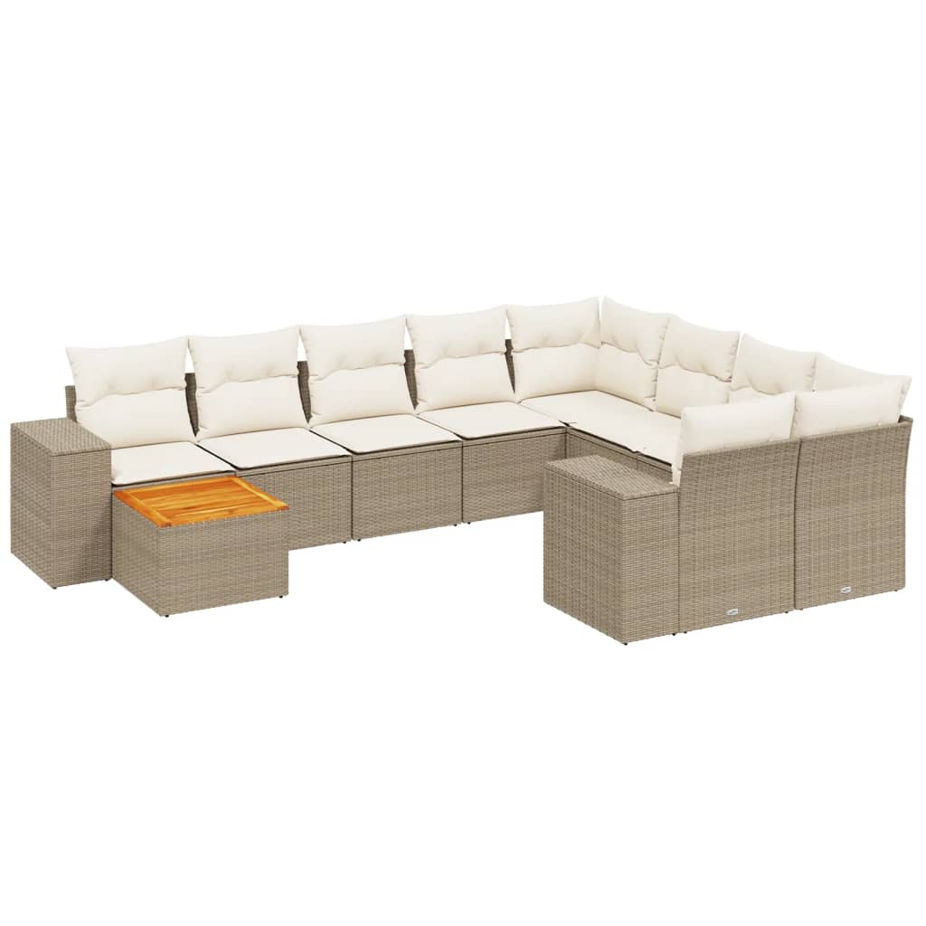 11-delige Tuinset met kussens poly rattan beige