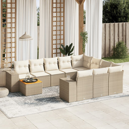 11-delige Tuinset met kussens poly rattan beige