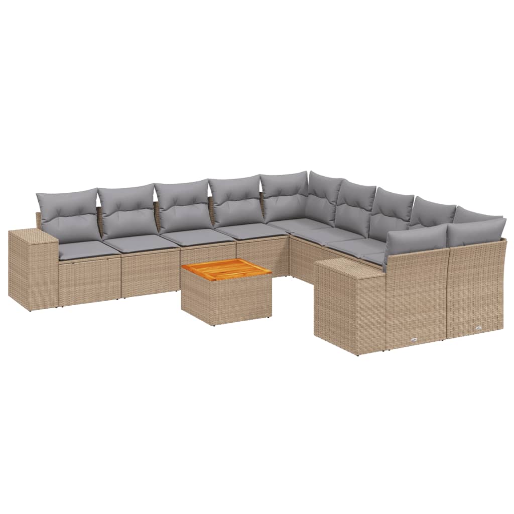 11-delige Tuinset met kussens poly rattan beige