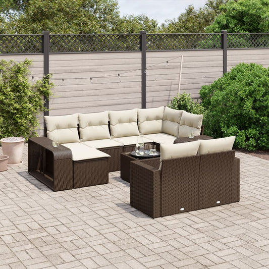 11-delige Loungeset met kussens poly rattan bruin