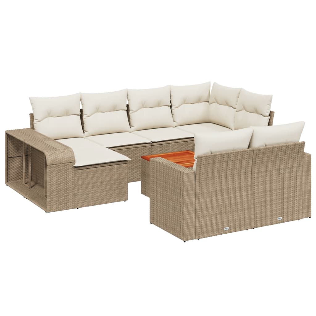 11-delige Tuinset met kussens poly rattan beige