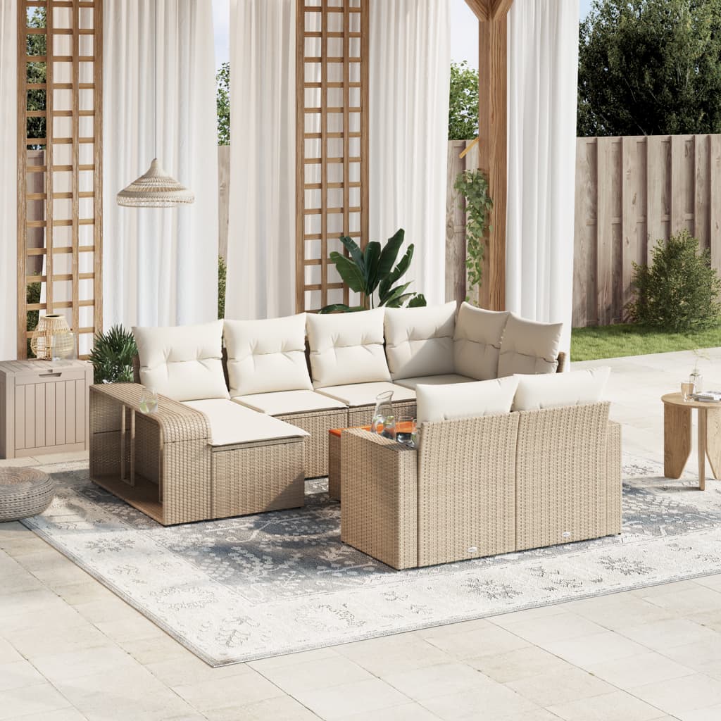 11-delige Tuinset met kussens poly rattan beige