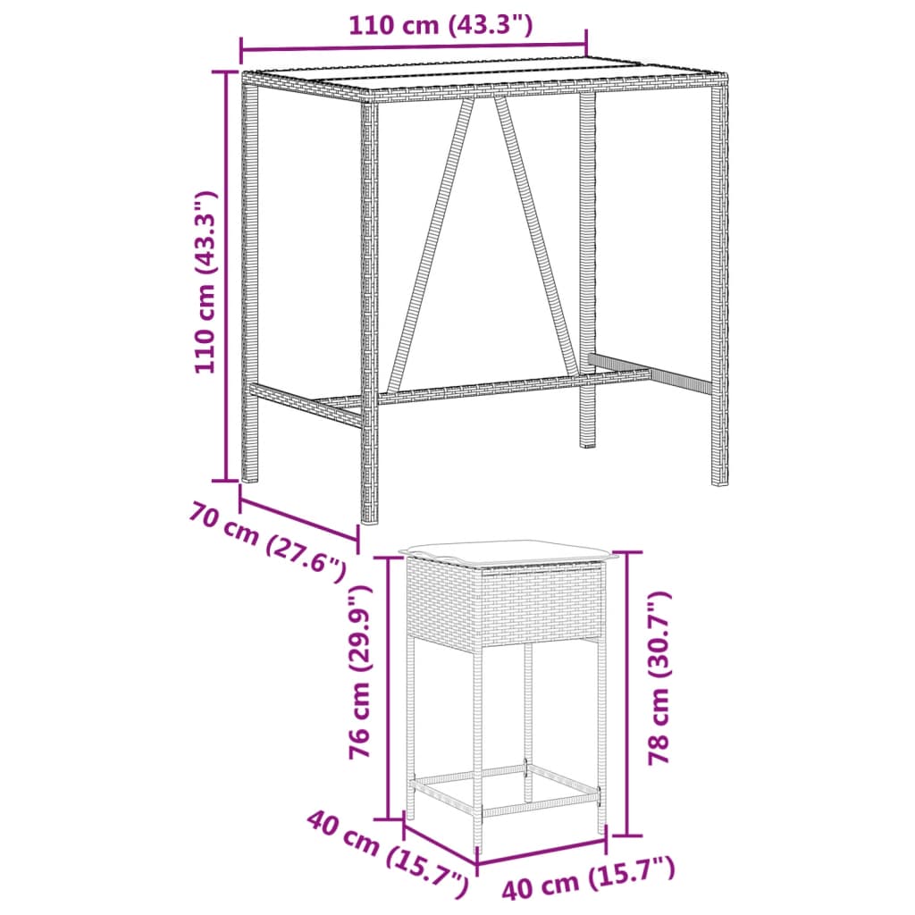 5-delige Tuinbarset met kussens poly rattan bruin Tuinsets | Creëer jouw Trendy Thuis | Gratis bezorgd & Retour | Trendy.nl