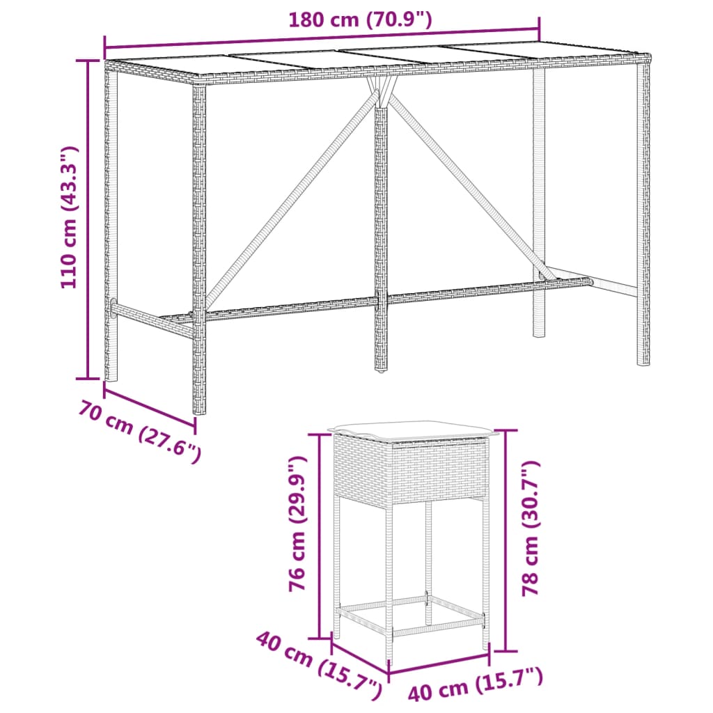 7-delige Tuinbarset met kussens poly rattan bruin Tuinsets | Creëer jouw Trendy Thuis | Gratis bezorgd & Retour | Trendy.nl