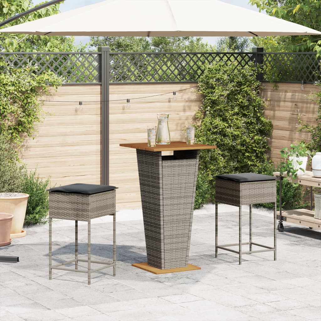 3-delige Tuinbarset met kussens poly rattan grijs