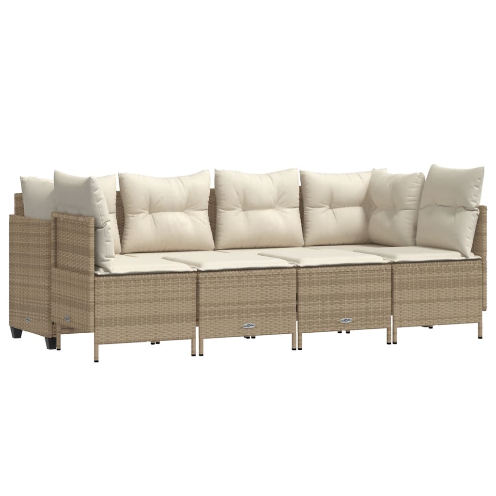 5-delige Loungeset met kussens poly rattan beige