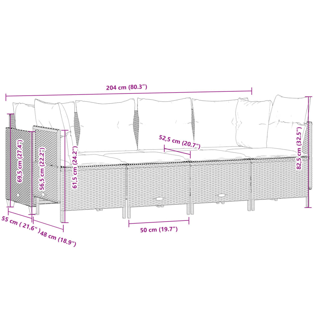 5-delige Loungeset met kussens poly rattan beige