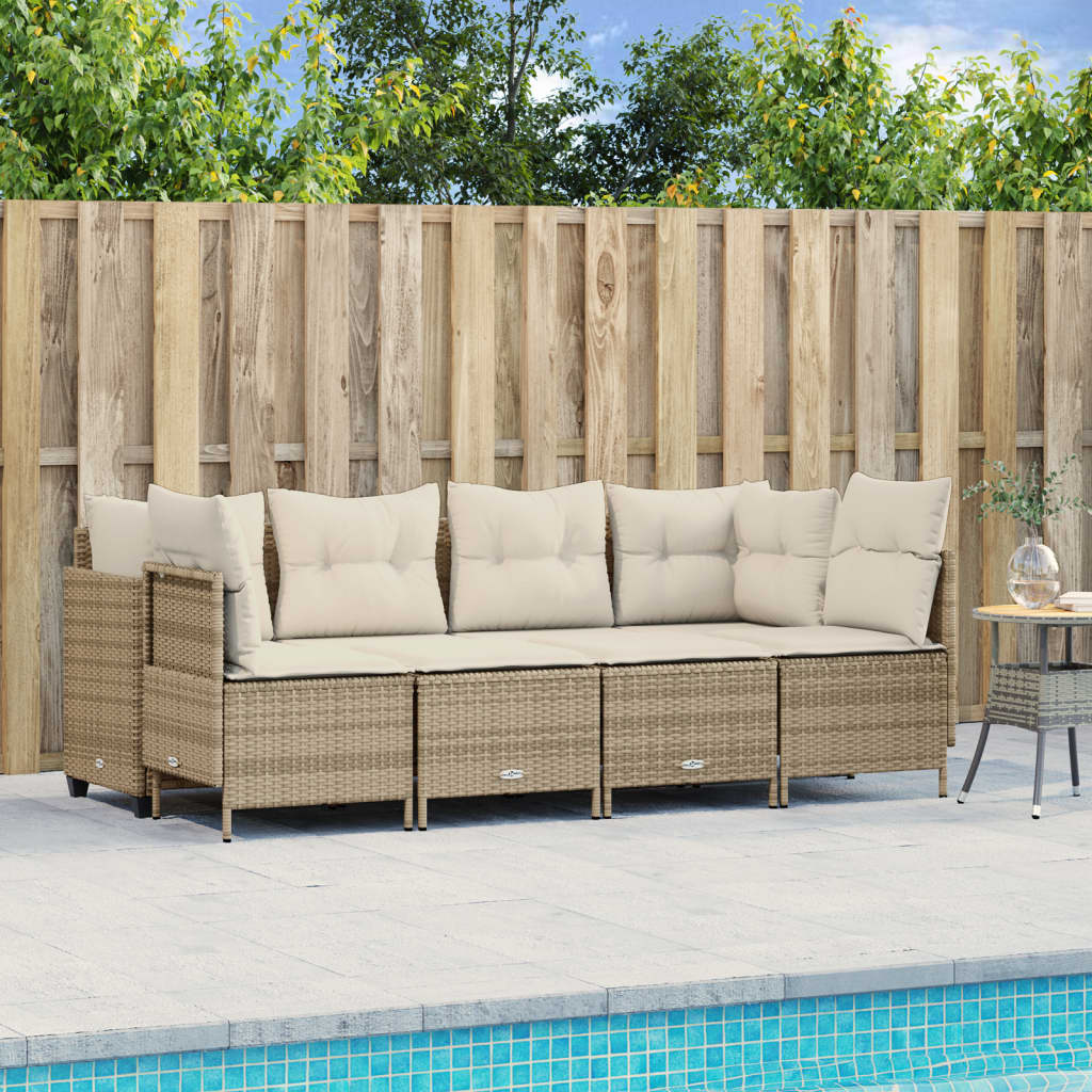 5-delige Loungeset met kussens poly rattan beige