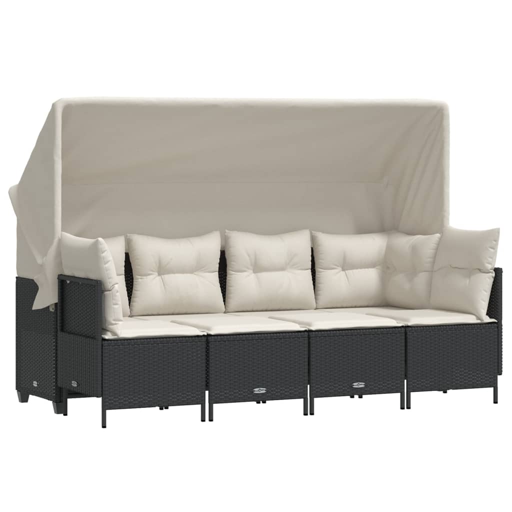 5-delige Loungeset met kussens poly rattan zwart