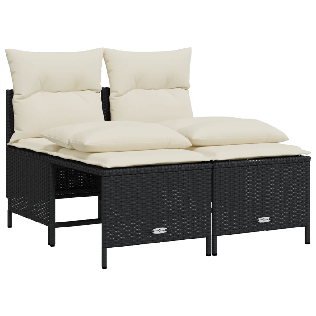 5-delige Loungeset met kussens poly rattan zwart