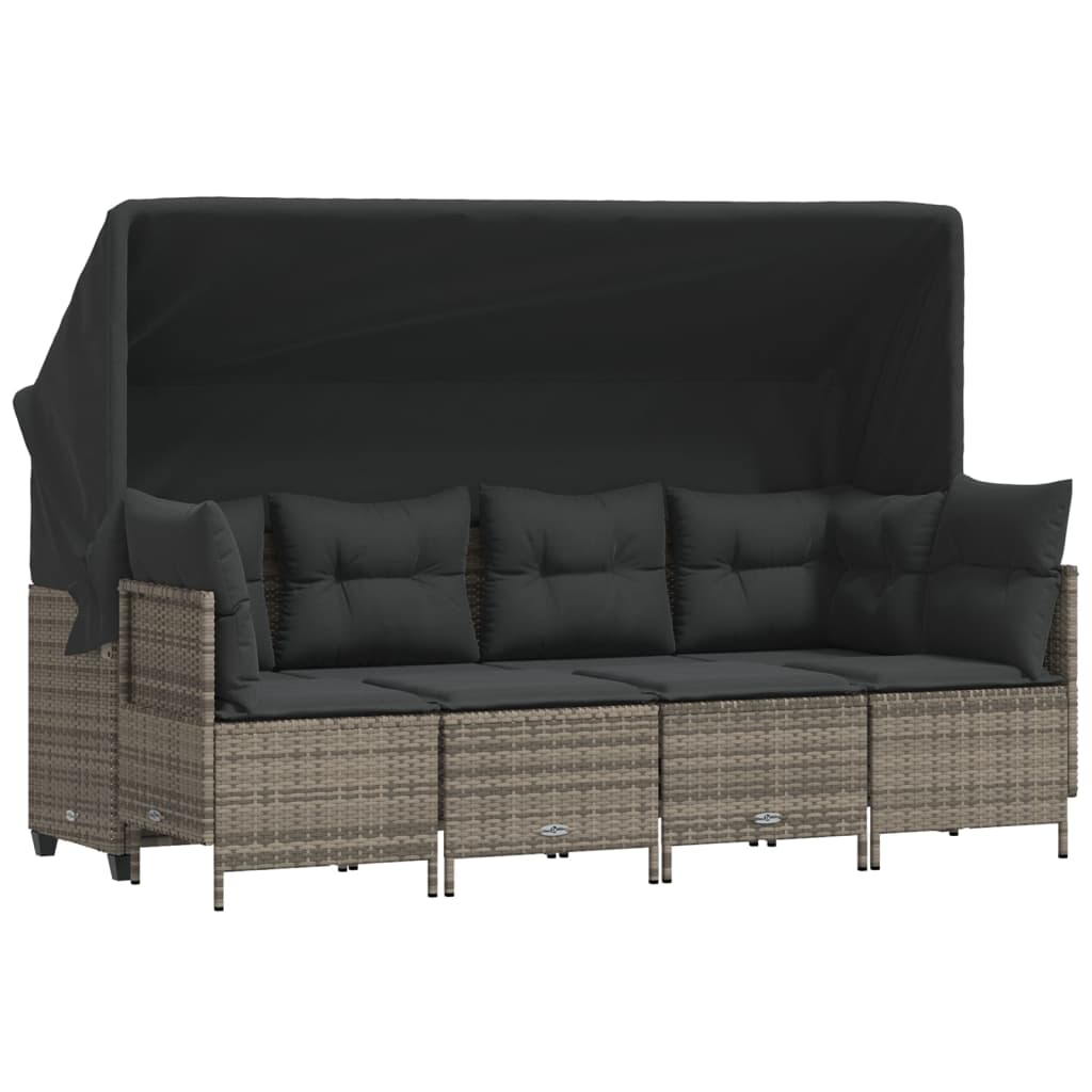 5-delige Loungeset met kussens poly rattan grijs