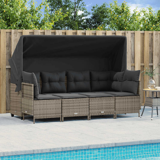 5-delige Loungeset met kussens poly rattan grijs