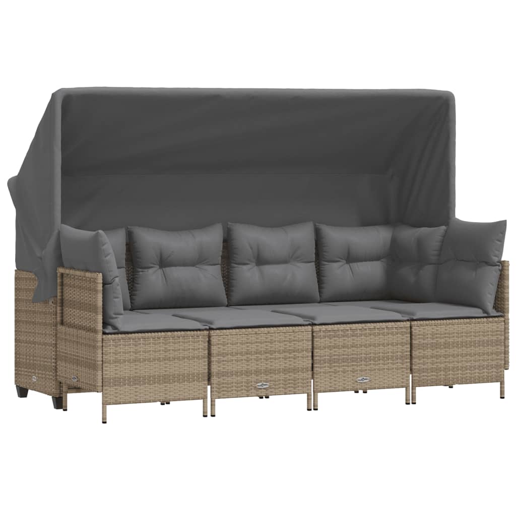 5-delige Loungeset met kussens poly rattan beige