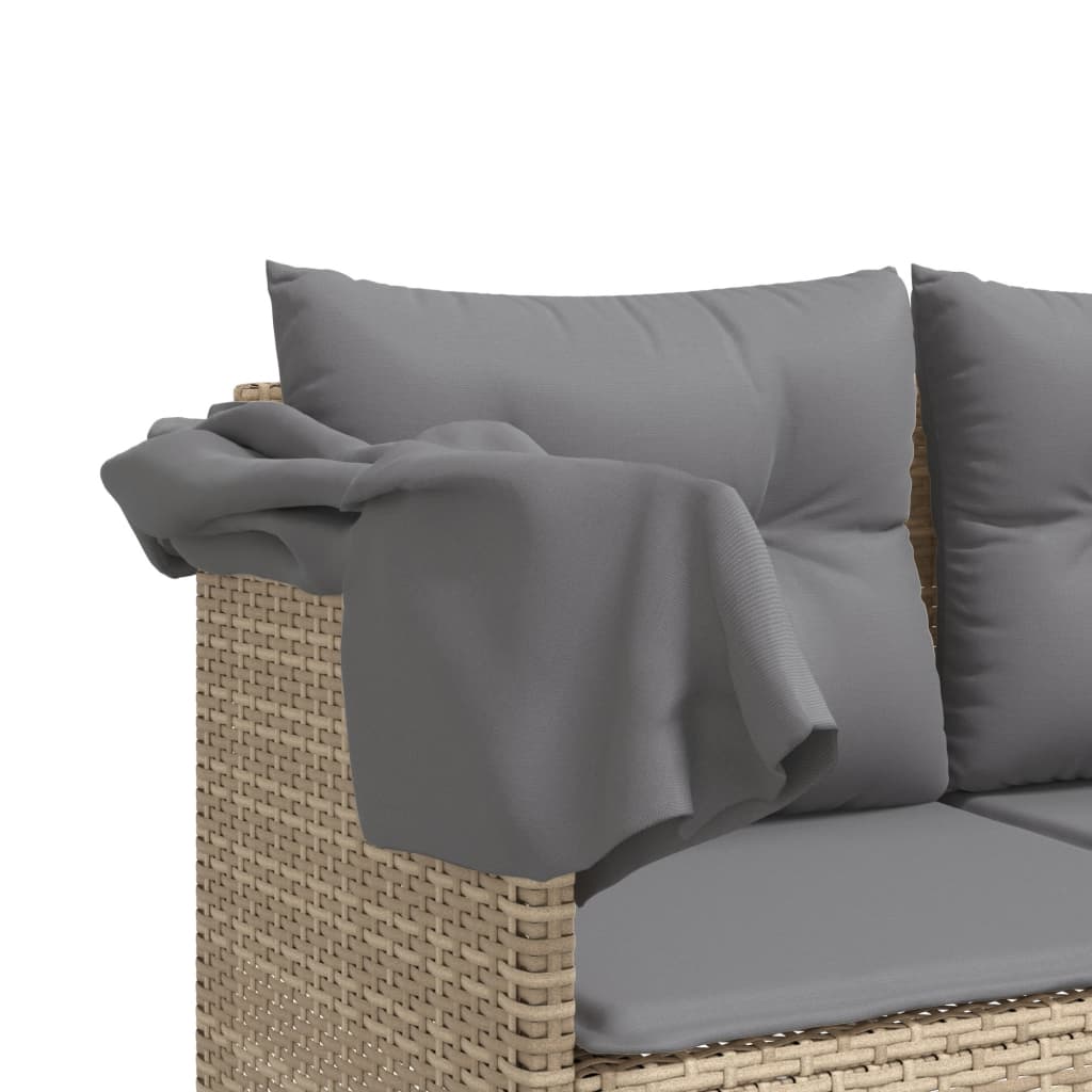 5-delige Loungeset met kussens poly rattan beige