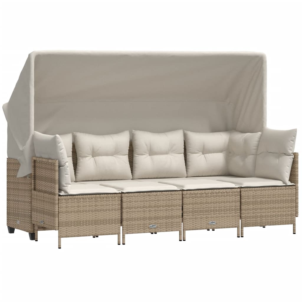 5-delige Loungeset met kussens poly rattan beige