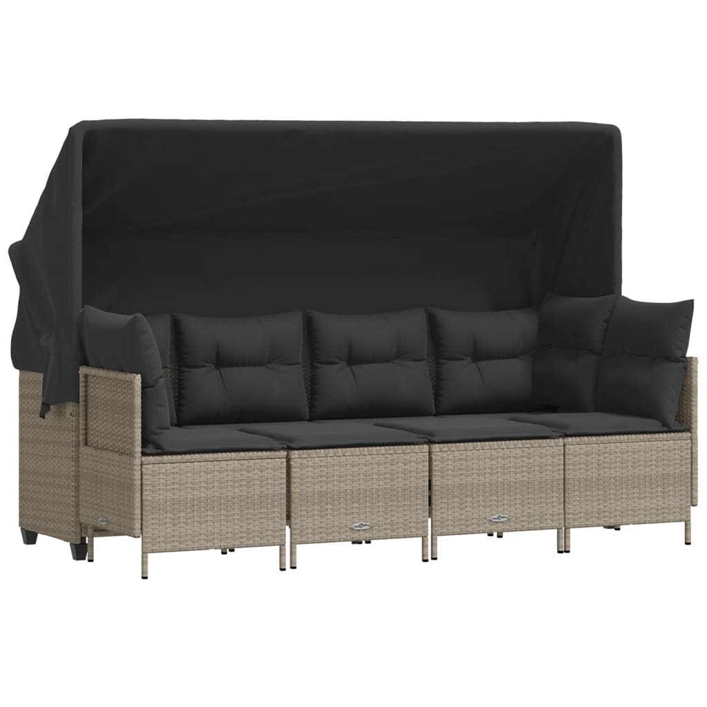 5-delige Loungeset met kussens poly rattan lichtgrijs