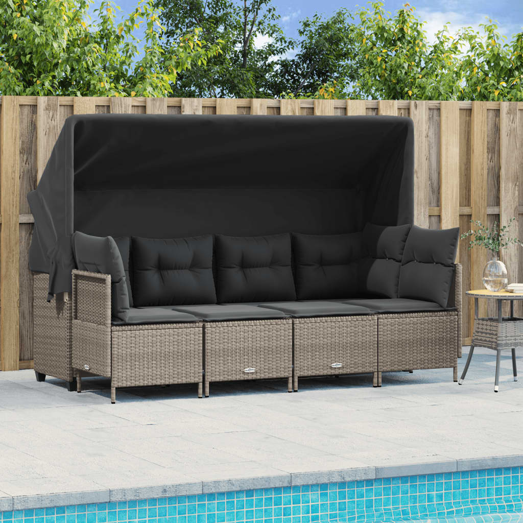 5-delige Loungeset met kussens poly rattan lichtgrijs