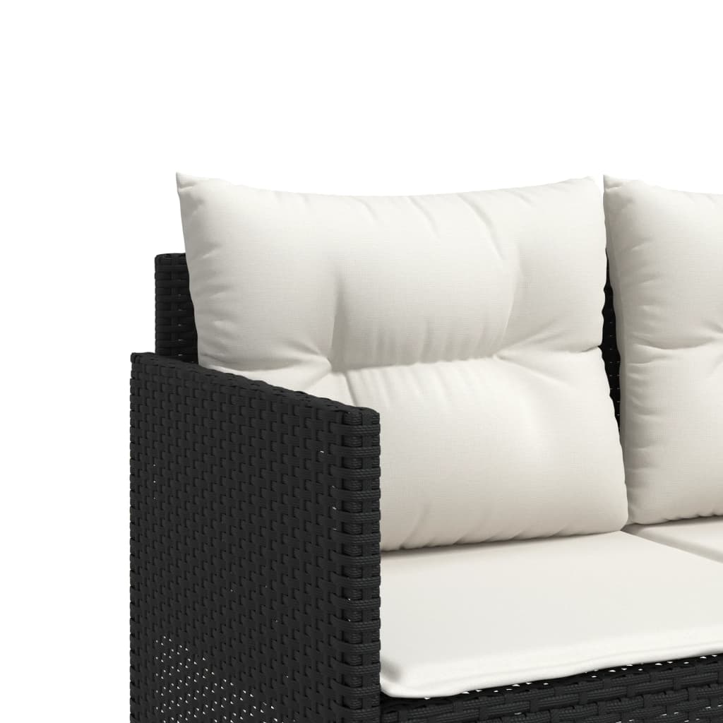 5-delige Loungeset met kussens poly rattan zwart