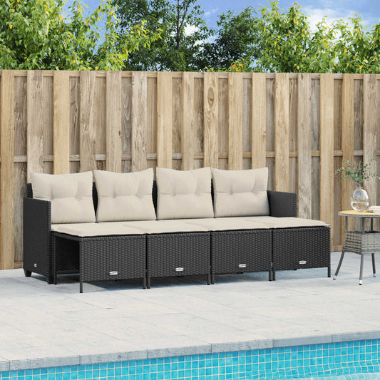 5-delige Loungeset met kussens poly rattan zwart