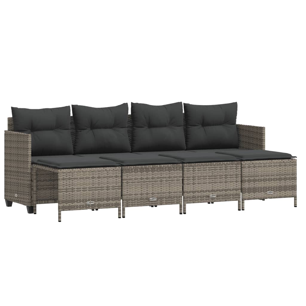 5-delige Loungeset met kussens poly rattan grijs