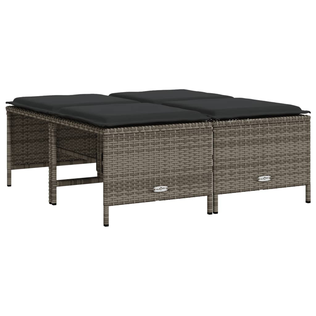 5-delige Loungeset met kussens poly rattan grijs