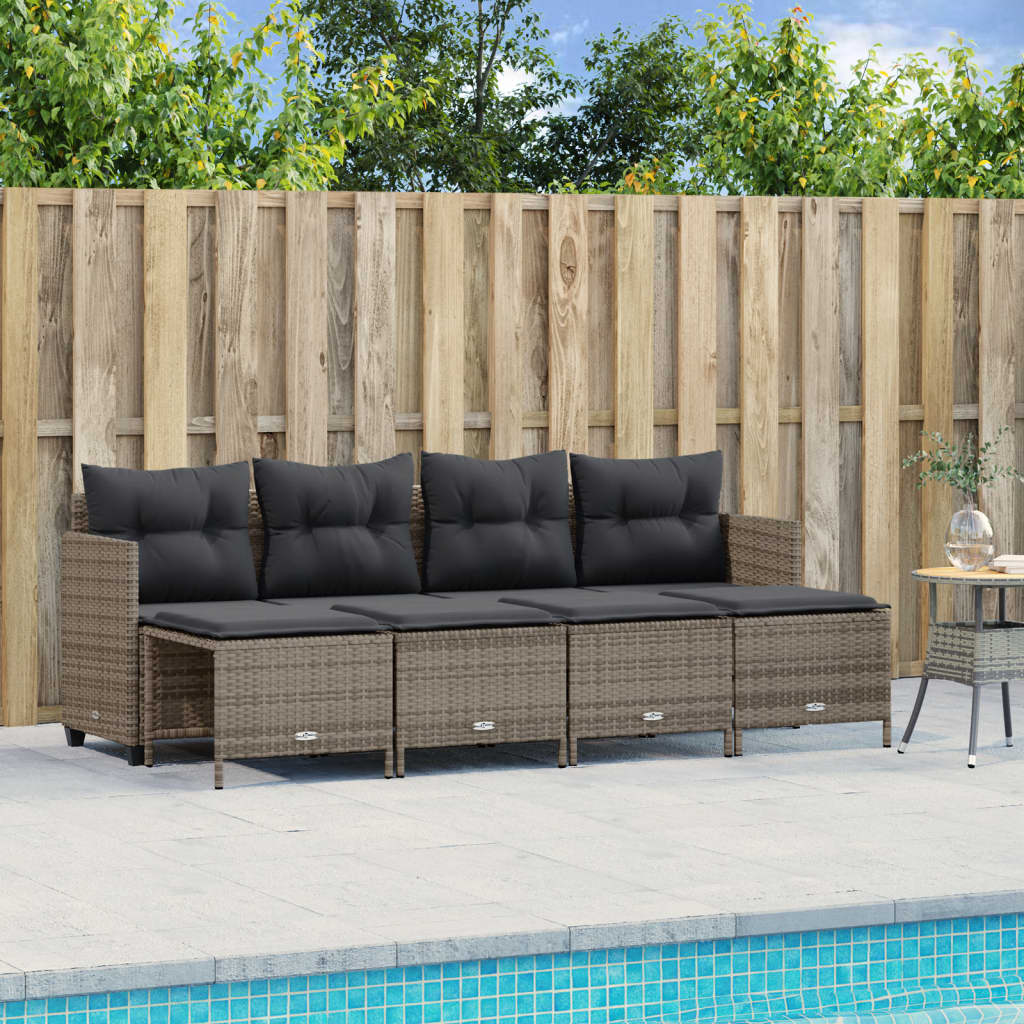 5-delige Loungeset met kussens poly rattan grijs